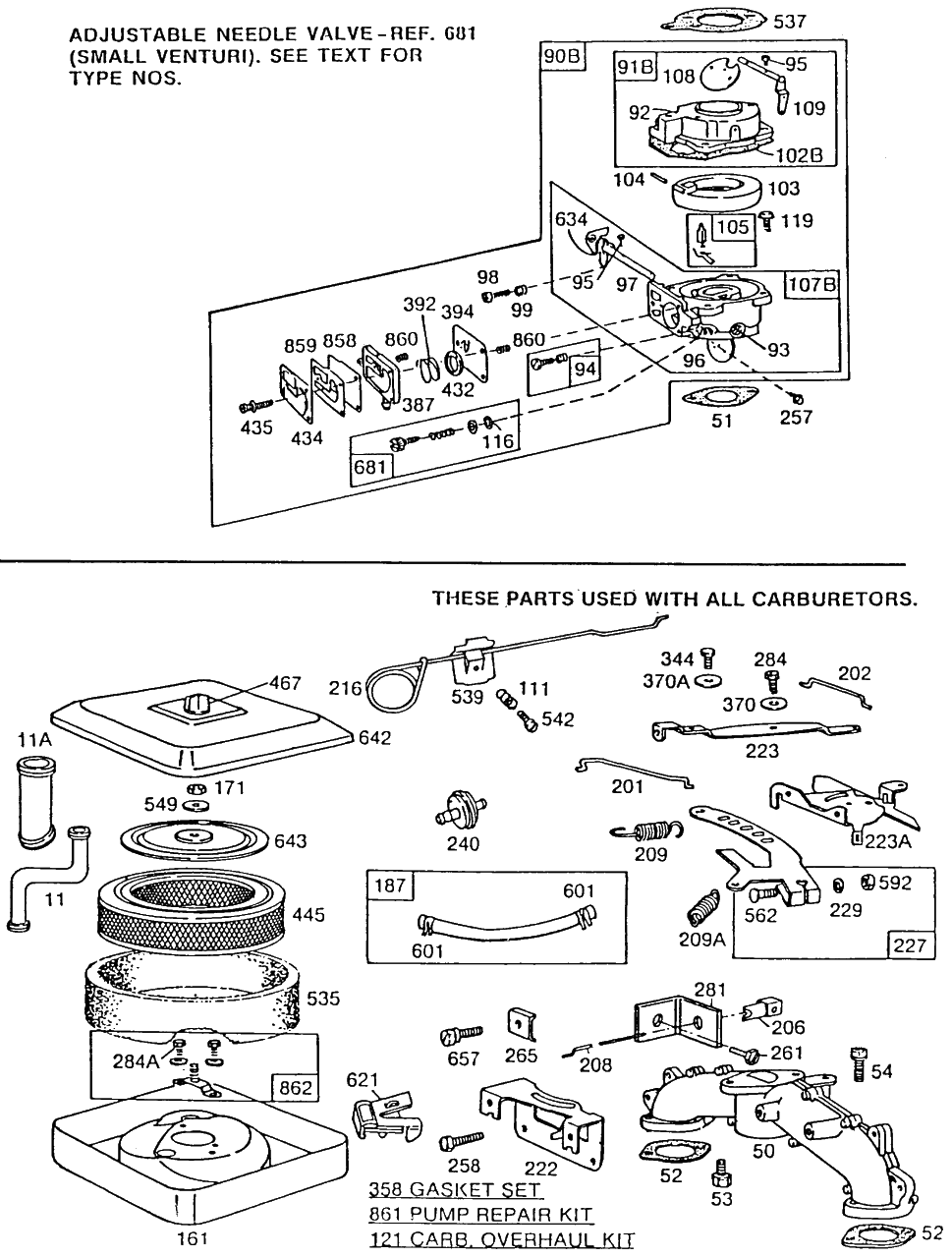 Carburetor Assemblies, A/C Diagram and Parts List for 422437-0021-XX  Briggs and Stratton Engine